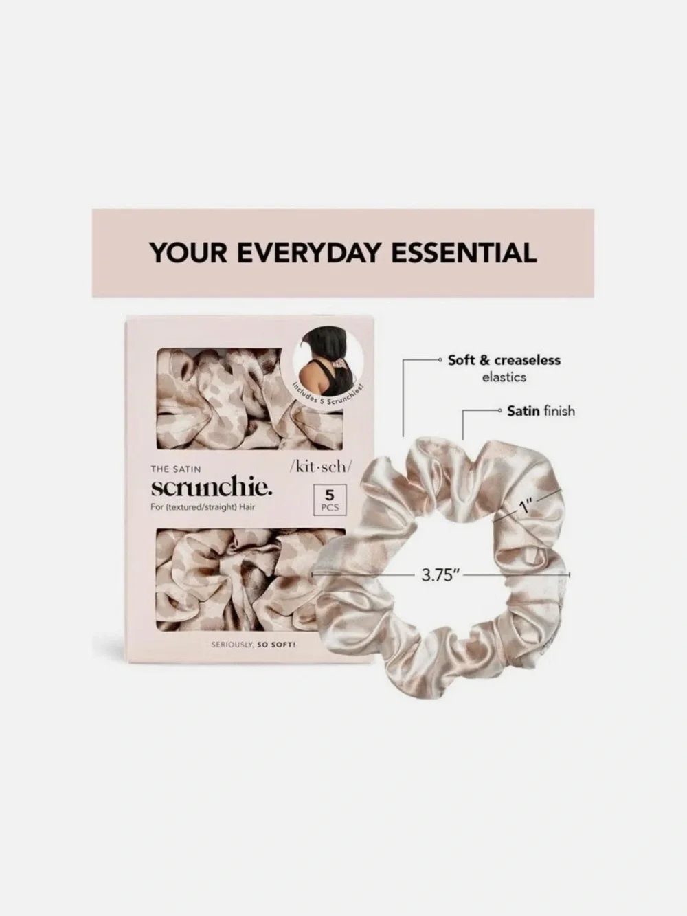 Kitsch Satin Scrunchies - Blush Pink (5 Pack)